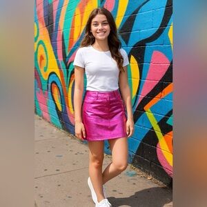 Luv Betsey by Betsey Johnson Pink Metallic Foil Mini Skirt Tween Size 14/16 NWT